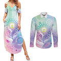 Aussie NAIDOC Week Couples Matching Summer Maxi Dress and Long Sleeve Button Shirt Pastel Aboriginal Dot Art
