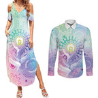 Aussie NAIDOC Week Couples Matching Summer Maxi Dress and Long Sleeve Button Shirt Pastel Aboriginal Dot Art