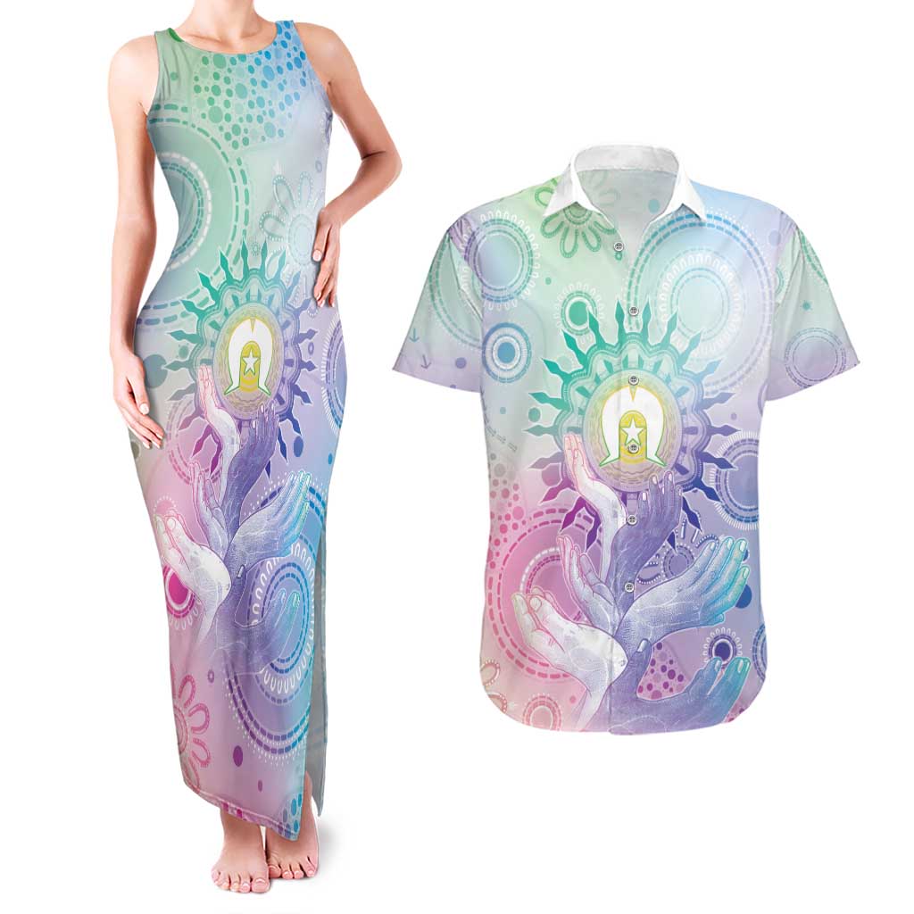 Aussie NAIDOC Week Couples Matching Tank Maxi Dress and Hawaiian Shirt Pastel Aboriginal Dot Art