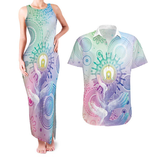 Aussie NAIDOC Week Couples Matching Tank Maxi Dress and Hawaiian Shirt Pastel Aboriginal Dot Art