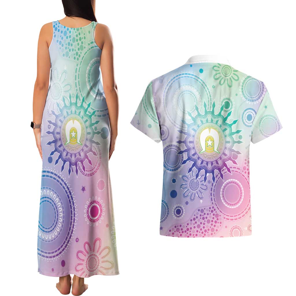 Aussie NAIDOC Week Couples Matching Tank Maxi Dress and Hawaiian Shirt Pastel Aboriginal Dot Art