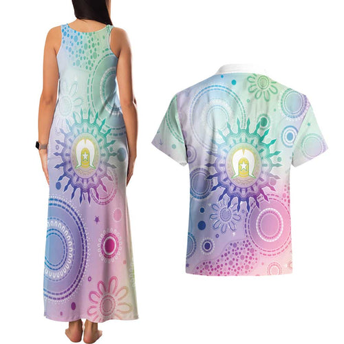 Aussie NAIDOC Week Couples Matching Tank Maxi Dress and Hawaiian Shirt Pastel Aboriginal Dot Art