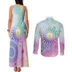 Aussie NAIDOC Week Couples Matching Tank Maxi Dress and Long Sleeve Button Shirt Pastel Aboriginal Dot Art