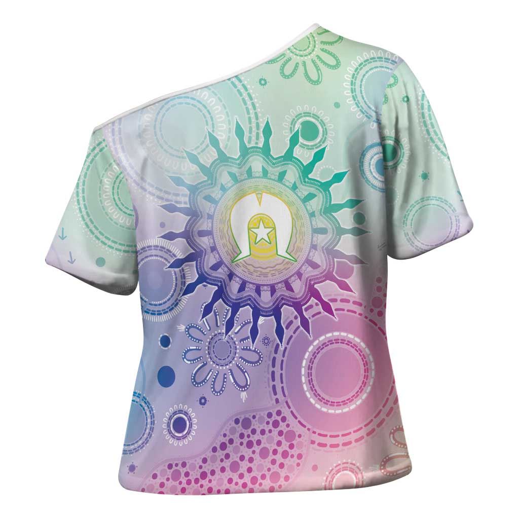 Aussie NAIDOC Week Cross Shoulder Shirt Pastel Aboriginal Dot Art