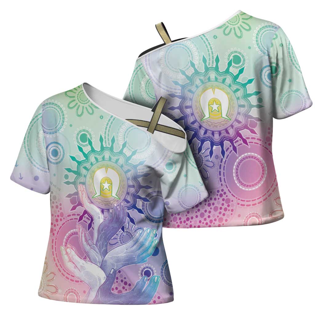 Aussie NAIDOC Week Cross Shoulder Shirt Pastel Aboriginal Dot Art