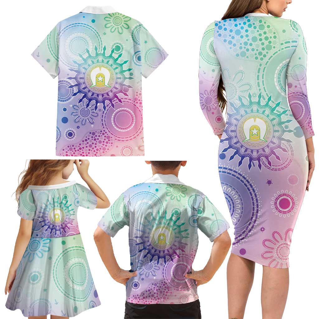 Aussie NAIDOC Week Family Matching Long Sleeve Bodycon Dress and Hawaiian Shirt Pastel Aboriginal Dot Art