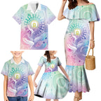 Aussie NAIDOC Week Family Matching Mermaid Dress and Hawaiian Shirt Pastel Aboriginal Dot Art
