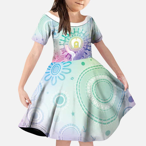 Aussie NAIDOC Week Family Matching Off The Shoulder Long Sleeve Dress and Hawaiian Shirt Pastel Aboriginal Dot Art