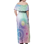 Aussie NAIDOC Week Family Matching Off Shoulder Maxi Dress and Hawaiian Shirt Pastel Aboriginal Dot Art