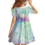 Aussie NAIDOC Week Family Matching Off Shoulder Short Dress and Hawaiian Shirt Pastel Aboriginal Dot Art