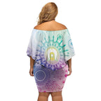 Aussie NAIDOC Week Family Matching Off Shoulder Short Dress and Hawaiian Shirt Pastel Aboriginal Dot Art