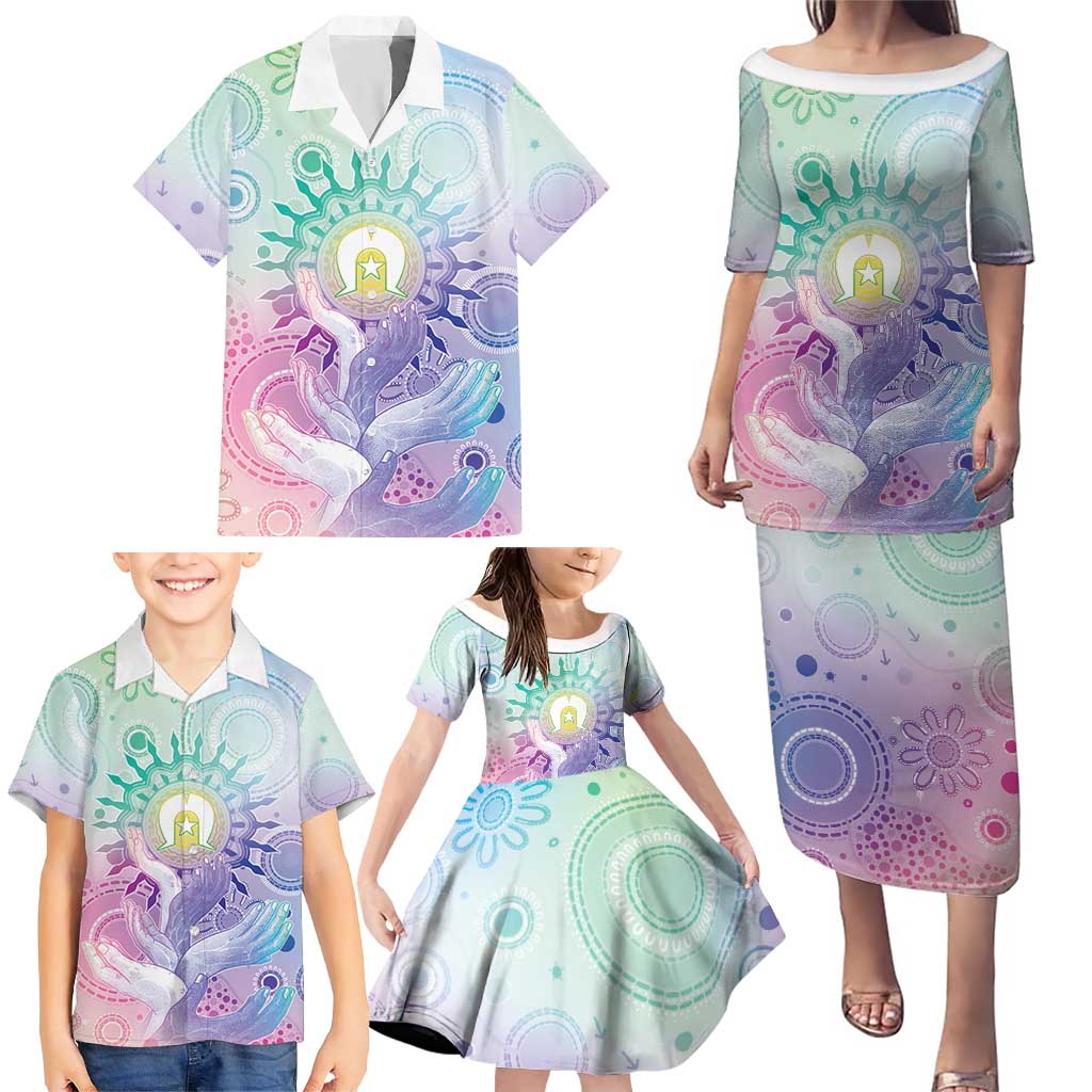 Aussie NAIDOC Week Family Matching Puletasi and Hawaiian Shirt Pastel Aboriginal Dot Art