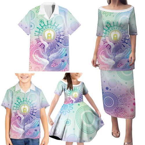 Aussie NAIDOC Week Family Matching Puletasi and Hawaiian Shirt Pastel Aboriginal Dot Art
