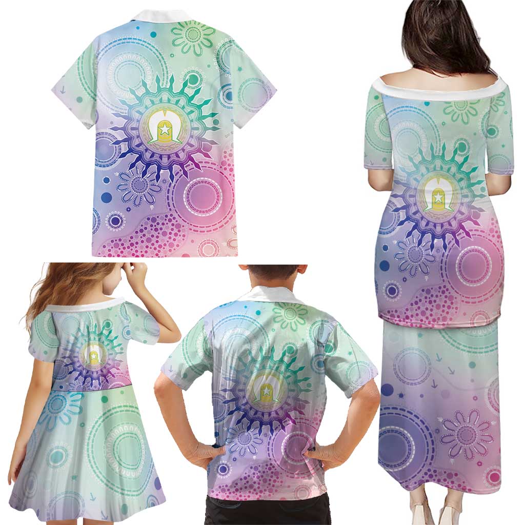 Aussie NAIDOC Week Family Matching Puletasi and Hawaiian Shirt Pastel Aboriginal Dot Art