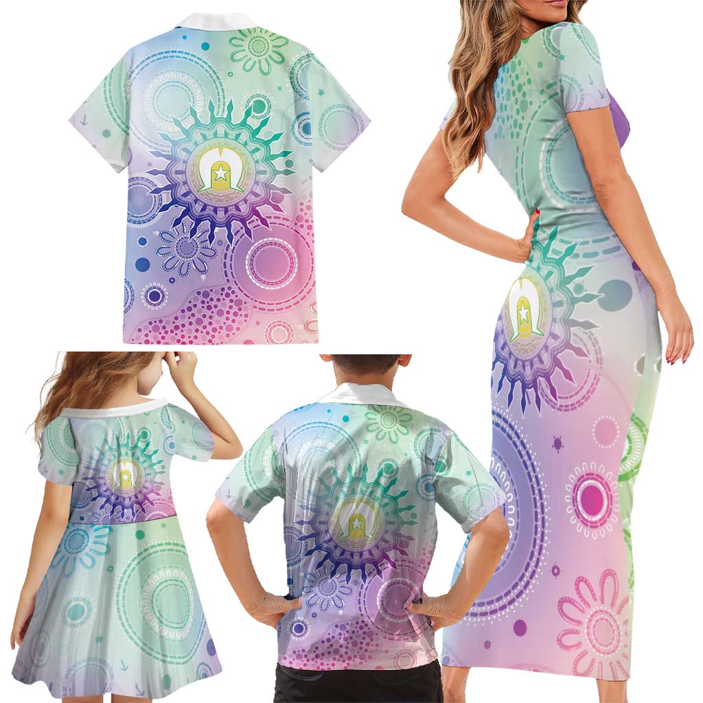 Aussie NAIDOC Week Family Matching Short Sleeve Bodycon Dress and Hawaiian Shirt Pastel Aboriginal Dot Art