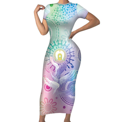 Aussie NAIDOC Week Family Matching Short Sleeve Bodycon Dress and Hawaiian Shirt Pastel Aboriginal Dot Art