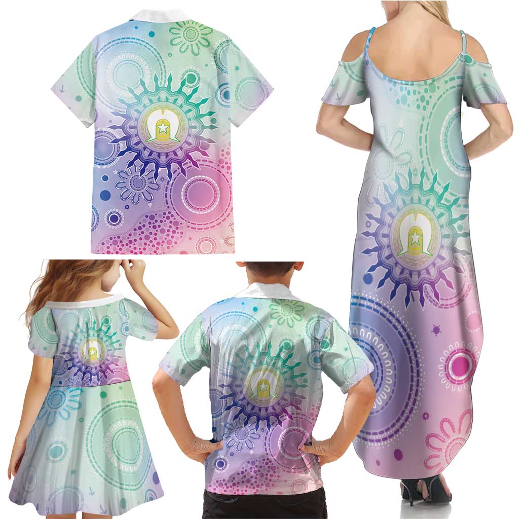 Aussie NAIDOC Week Family Matching Summer Maxi Dress and Hawaiian Shirt Pastel Aboriginal Dot Art