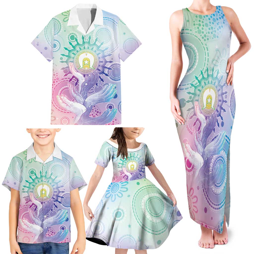 Aussie NAIDOC Week Family Matching Tank Maxi Dress and Hawaiian Shirt Pastel Aboriginal Dot Art