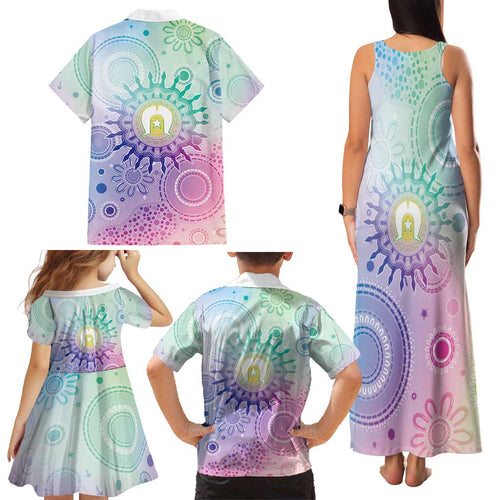 Aussie NAIDOC Week Family Matching Tank Maxi Dress and Hawaiian Shirt Pastel Aboriginal Dot Art