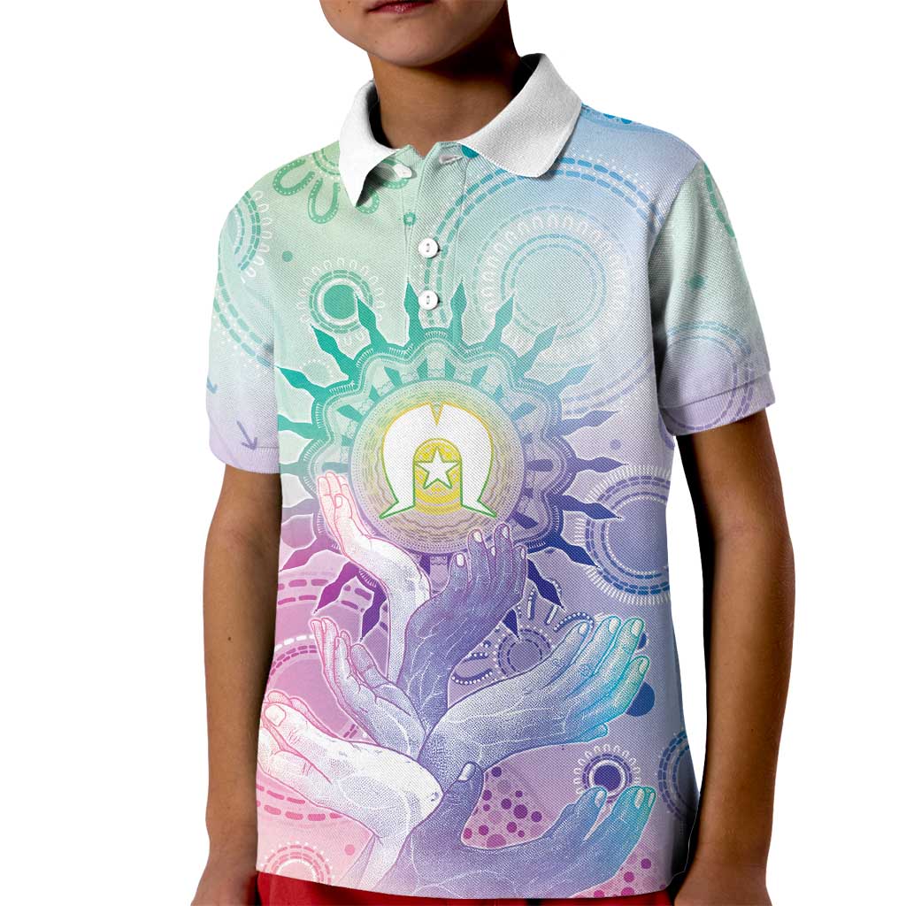 Aussie NAIDOC Week Kid Polo Shirt Pastel Aboriginal Dot Art