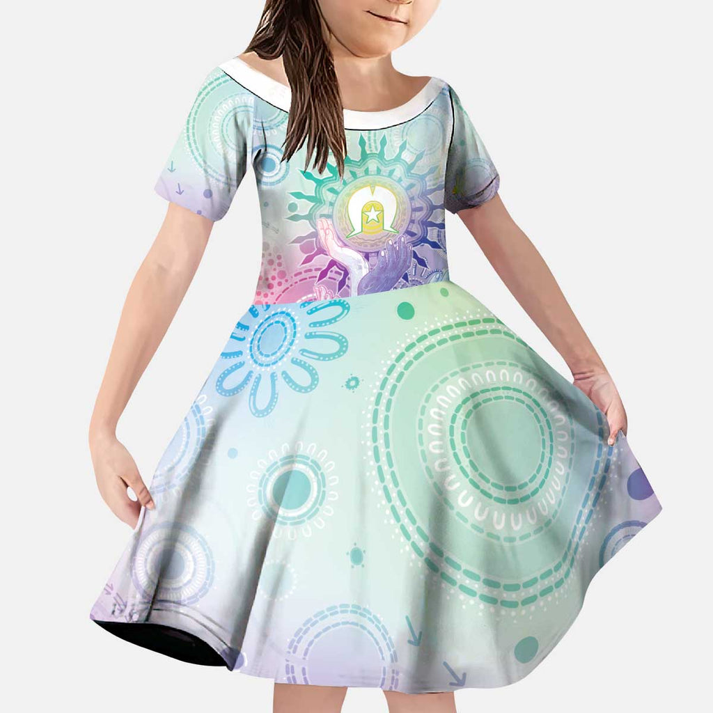 Aussie NAIDOC Week Kid Short Sleeve Dress Pastel Aboriginal Dot Art