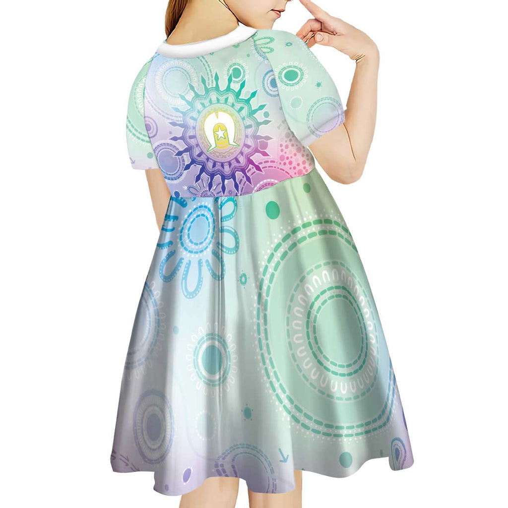 Aussie NAIDOC Week Kid Short Sleeve Dress Pastel Aboriginal Dot Art