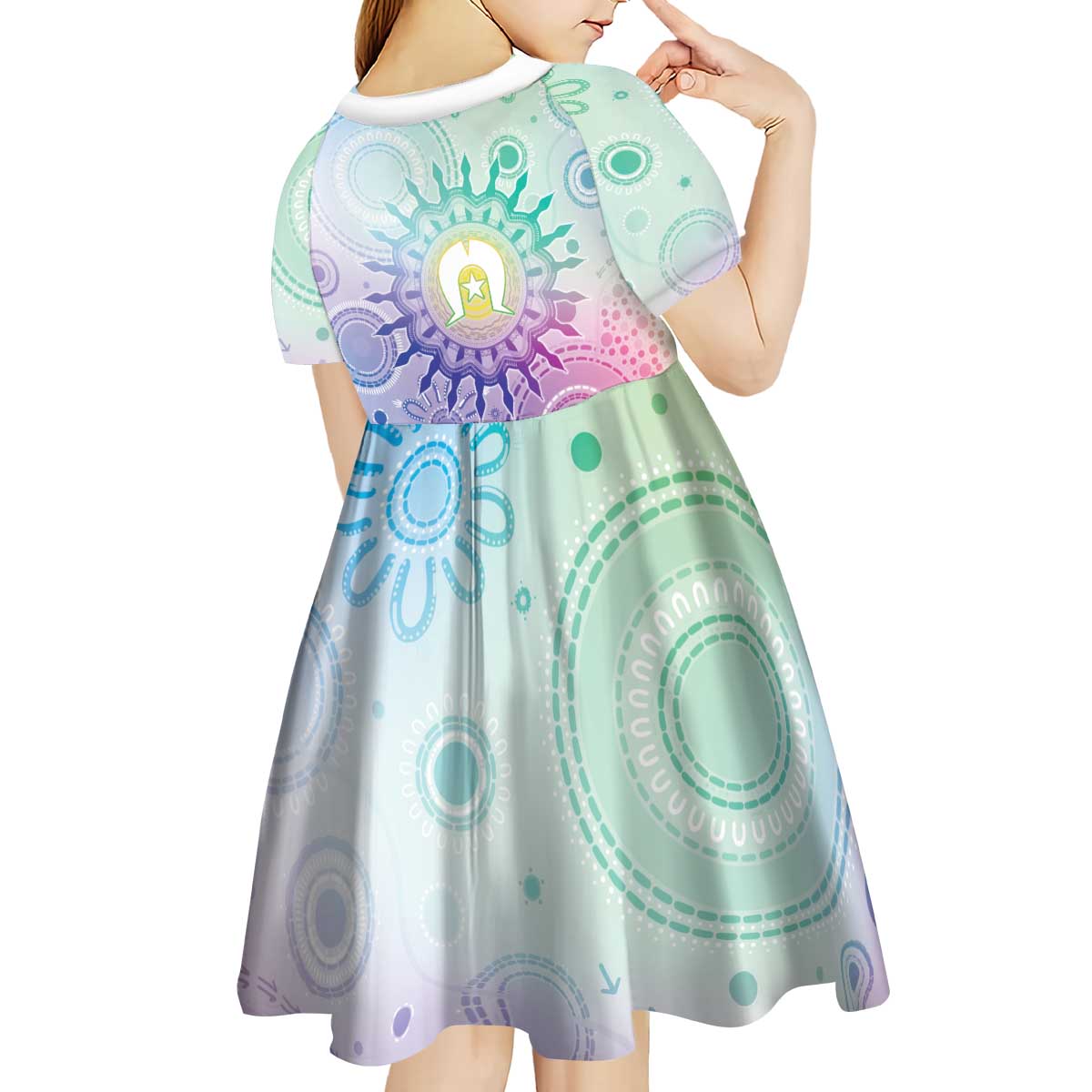 Aussie NAIDOC Week Kid Short Sleeve Dress Pastel Aboriginal Dot Art