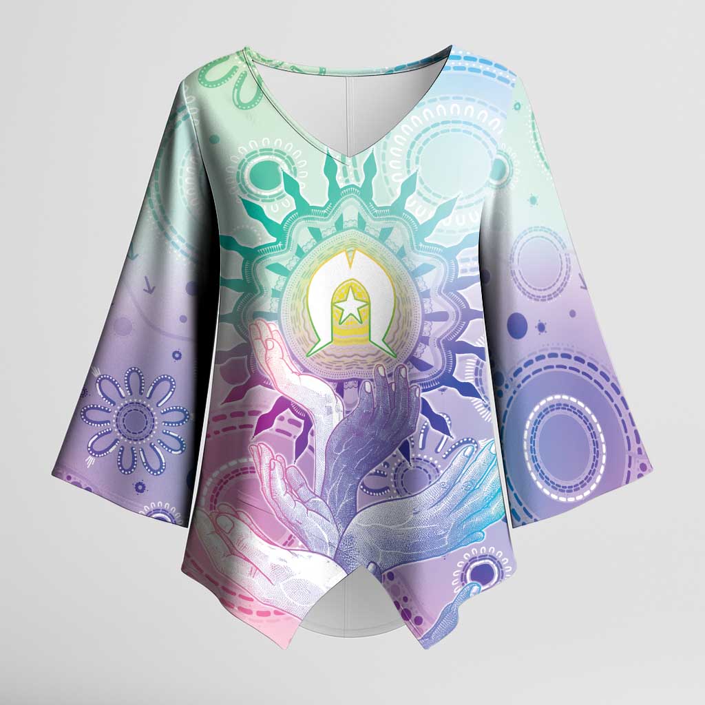 Aussie NAIDOC Week Kimono Sleeve Blouse Pastel Aboriginal Dot Art