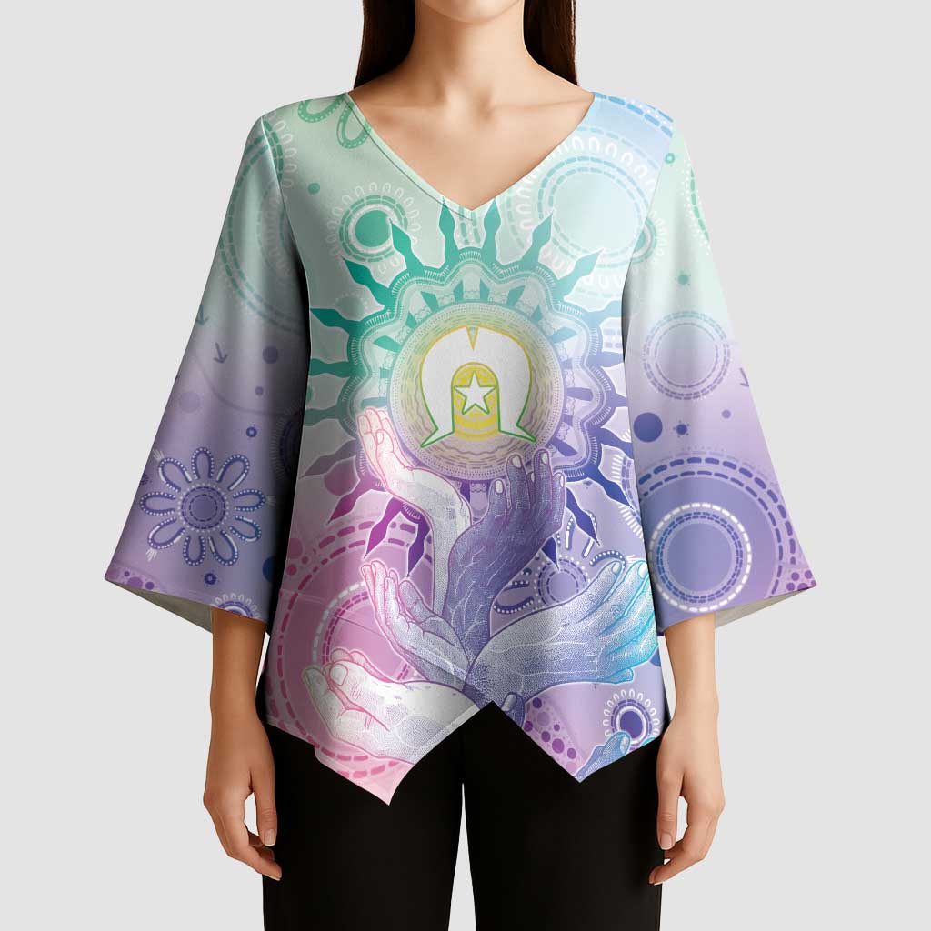 Aussie NAIDOC Week Kimono Sleeve Blouse Pastel Aboriginal Dot Art