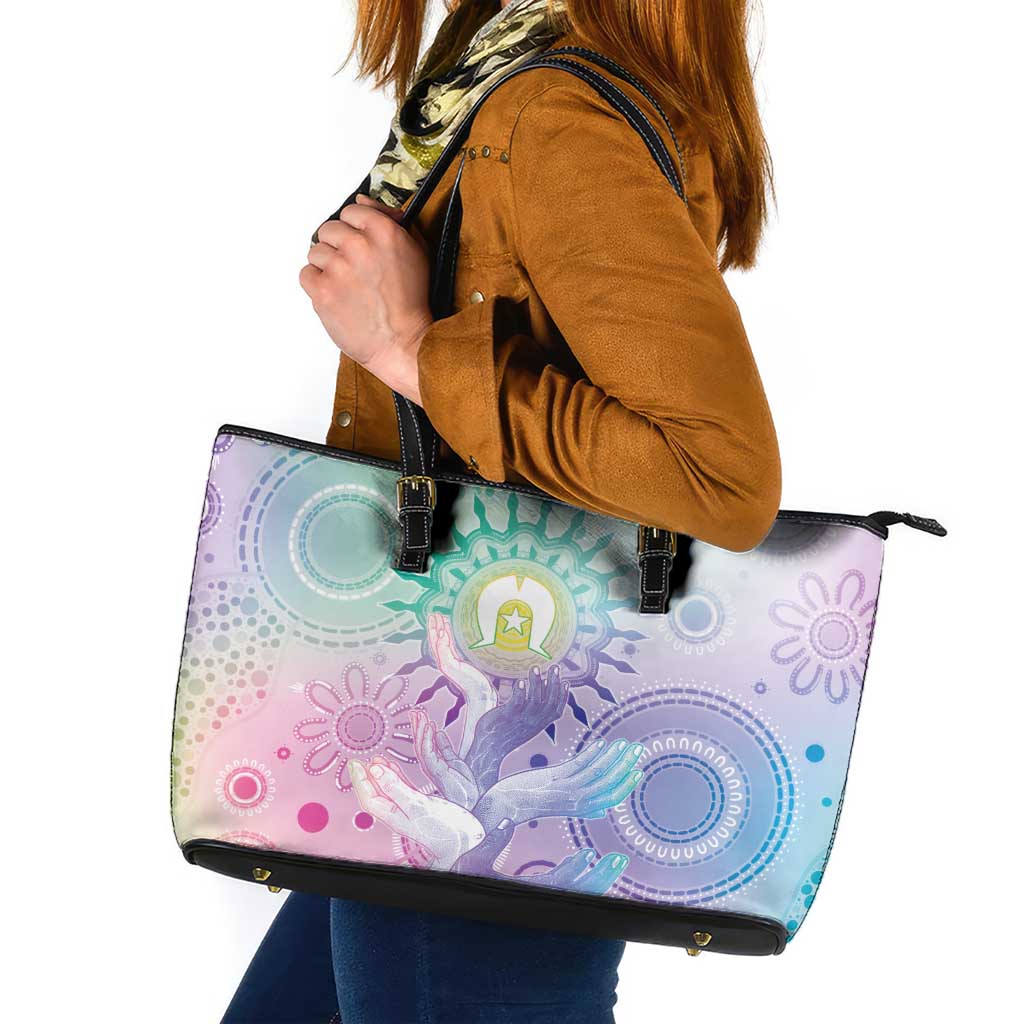 Aussie NAIDOC Week Leather Tote Bag Pastel Aboriginal Dot Art