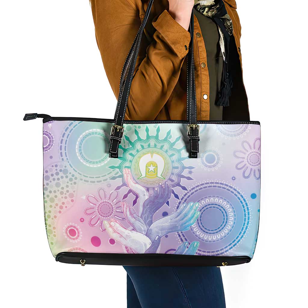 Aussie NAIDOC Week Leather Tote Bag Pastel Aboriginal Dot Art
