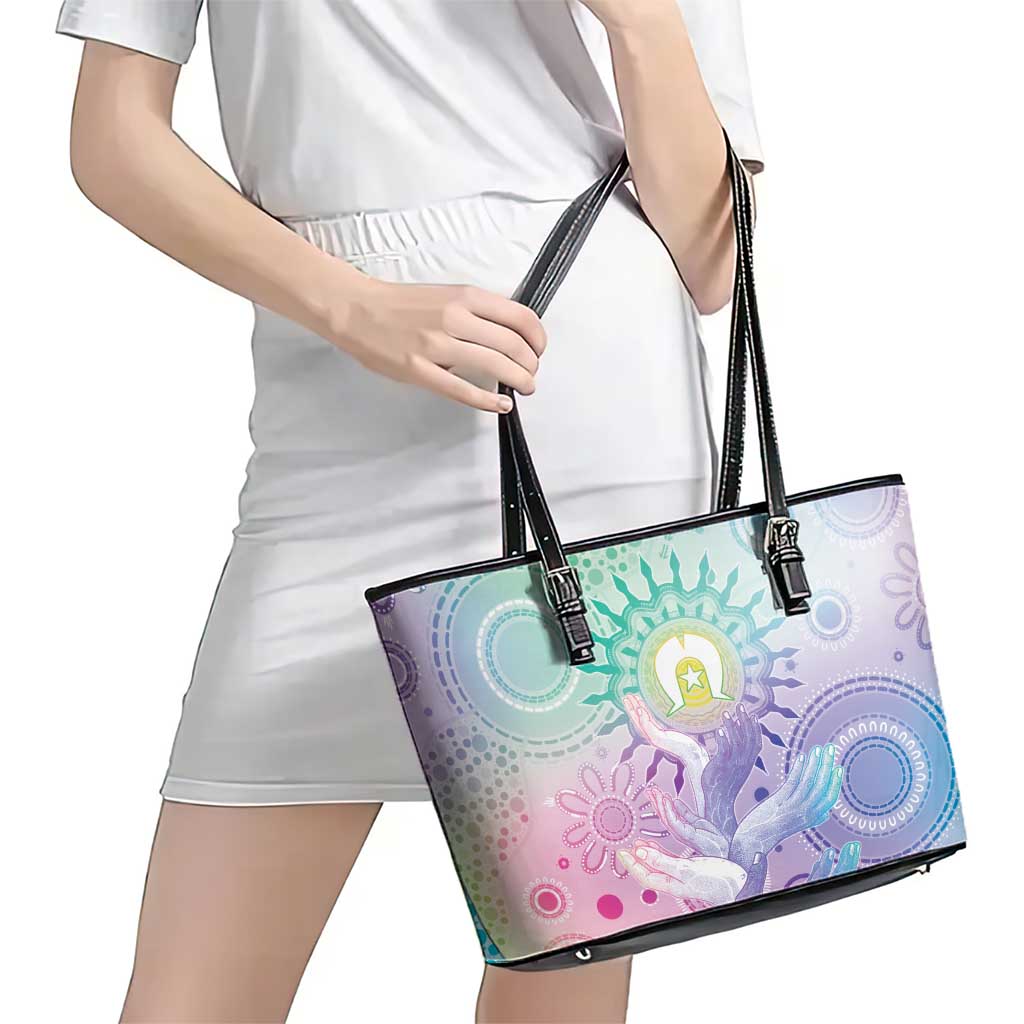 Aussie NAIDOC Week Leather Tote Bag Pastel Aboriginal Dot Art