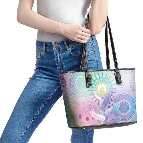 Aussie NAIDOC Week Leather Tote Bag Pastel Aboriginal Dot Art