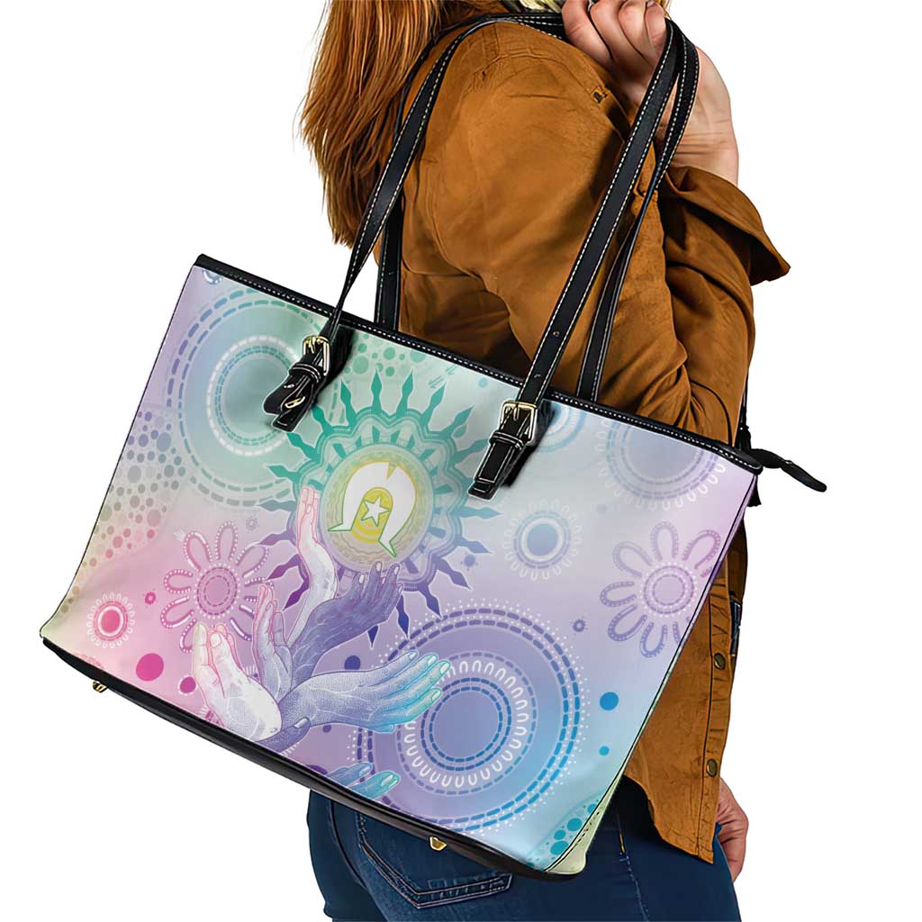 Aussie NAIDOC Week Leather Tote Bag Pastel Aboriginal Dot Art
