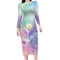 Aussie NAIDOC Week Long Sleeve Bodycon Dress Pastel Aboriginal Dot Art
