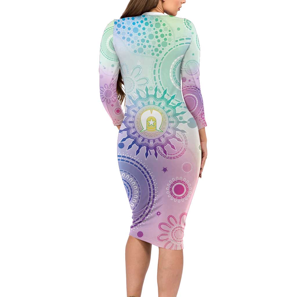 Aussie NAIDOC Week Long Sleeve Bodycon Dress Pastel Aboriginal Dot Art