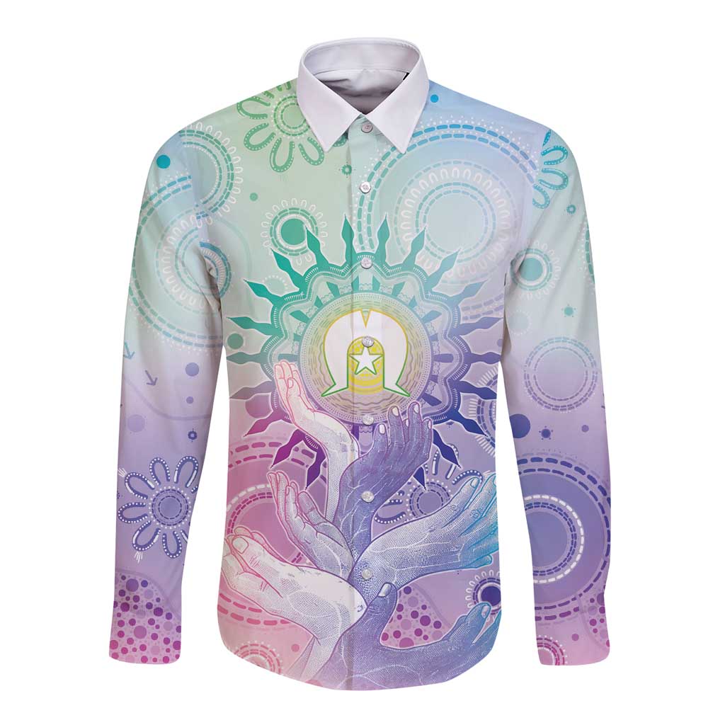 Aussie NAIDOC Week Long Sleeve Button Shirt Pastel Aboriginal Dot Art