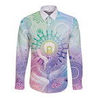 Aussie NAIDOC Week Long Sleeve Button Shirt Pastel Aboriginal Dot Art