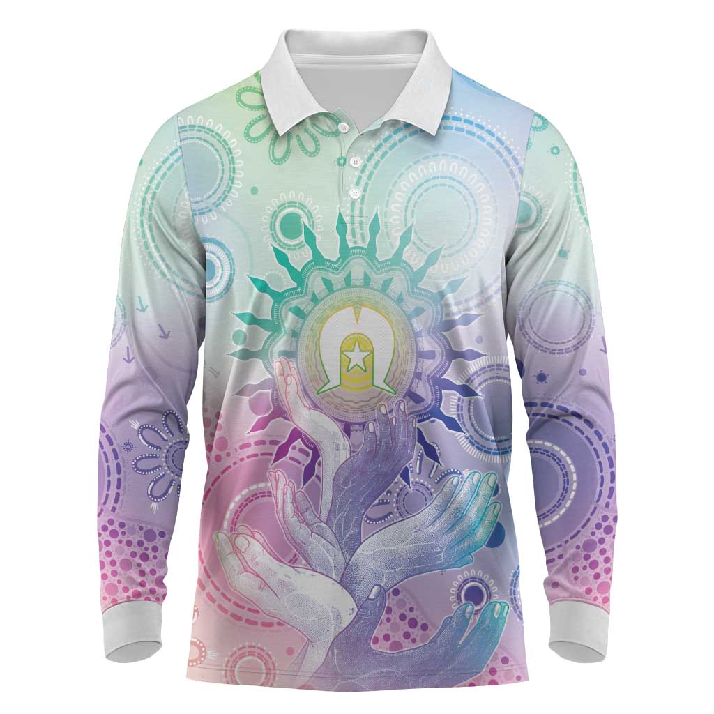 Aussie NAIDOC Week Long Sleeve Polo Shirt Pastel Aboriginal Dot Art