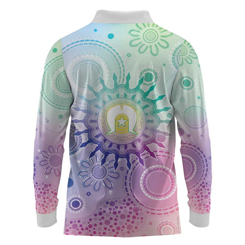 Aussie NAIDOC Week Long Sleeve Polo Shirt Pastel Aboriginal Dot Art