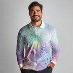 Aussie NAIDOC Week Long Sleeve Polo Shirt Pastel Aboriginal Dot Art