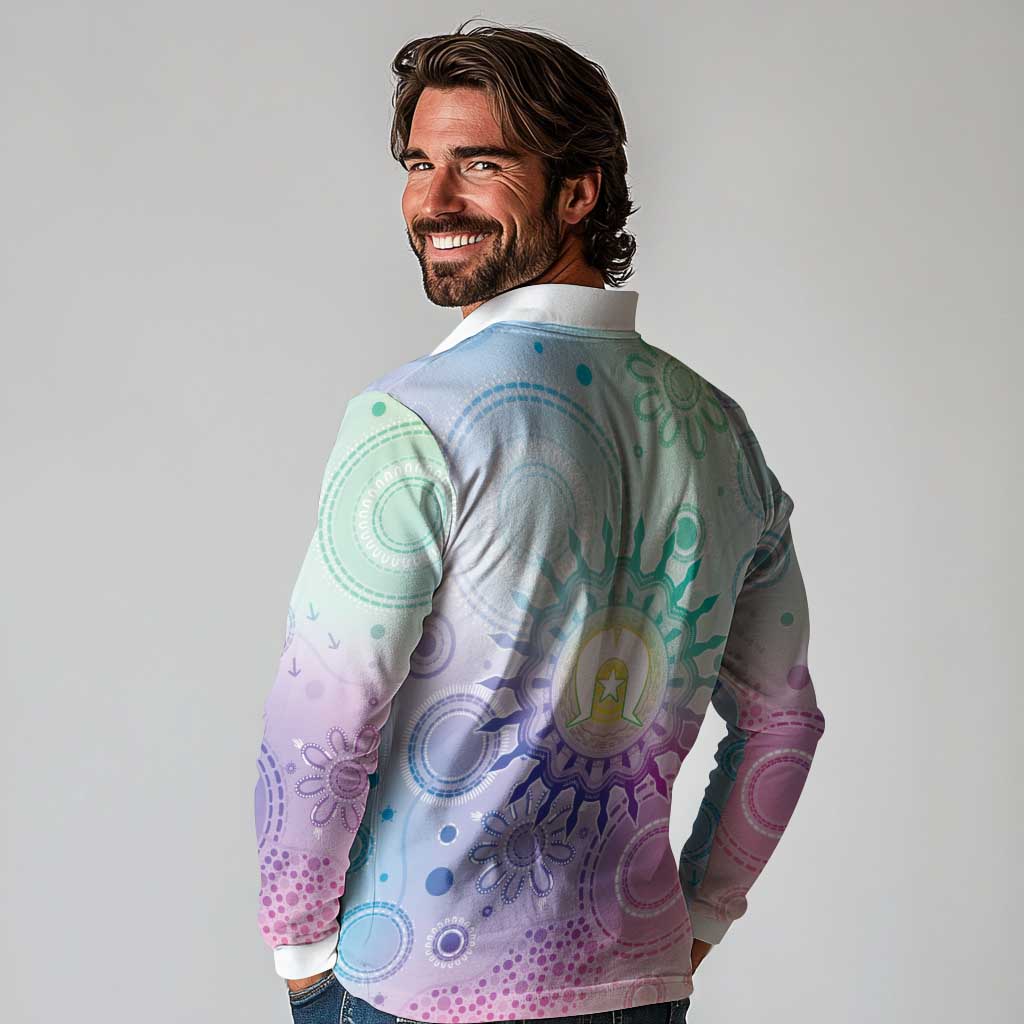 Aussie NAIDOC Week Long Sleeve Polo Shirt Pastel Aboriginal Dot Art