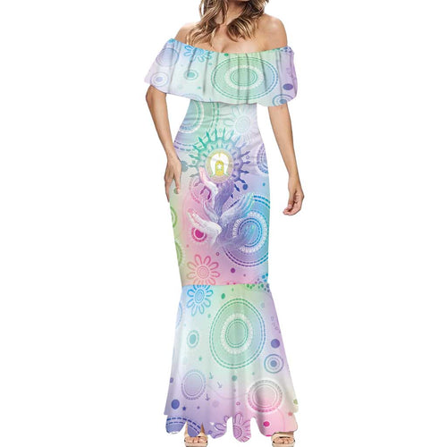 Aussie NAIDOC Week Mermaid Dress Pastel Aboriginal Dot Art