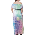 Aussie NAIDOC Week Off Shoulder Maxi Dress Pastel Aboriginal Dot Art