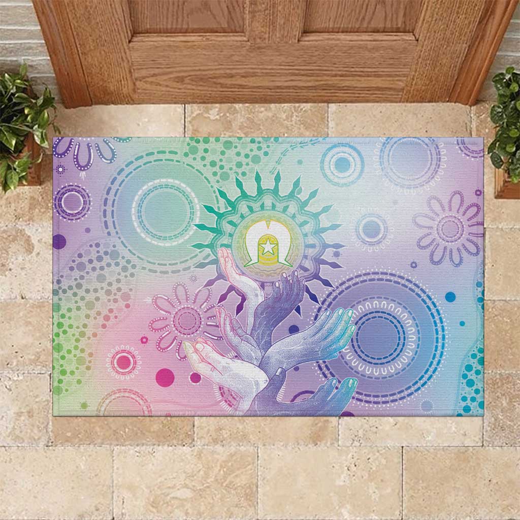 Aussie NAIDOC Week Rubber Doormat Pastel Aboriginal Dot Art