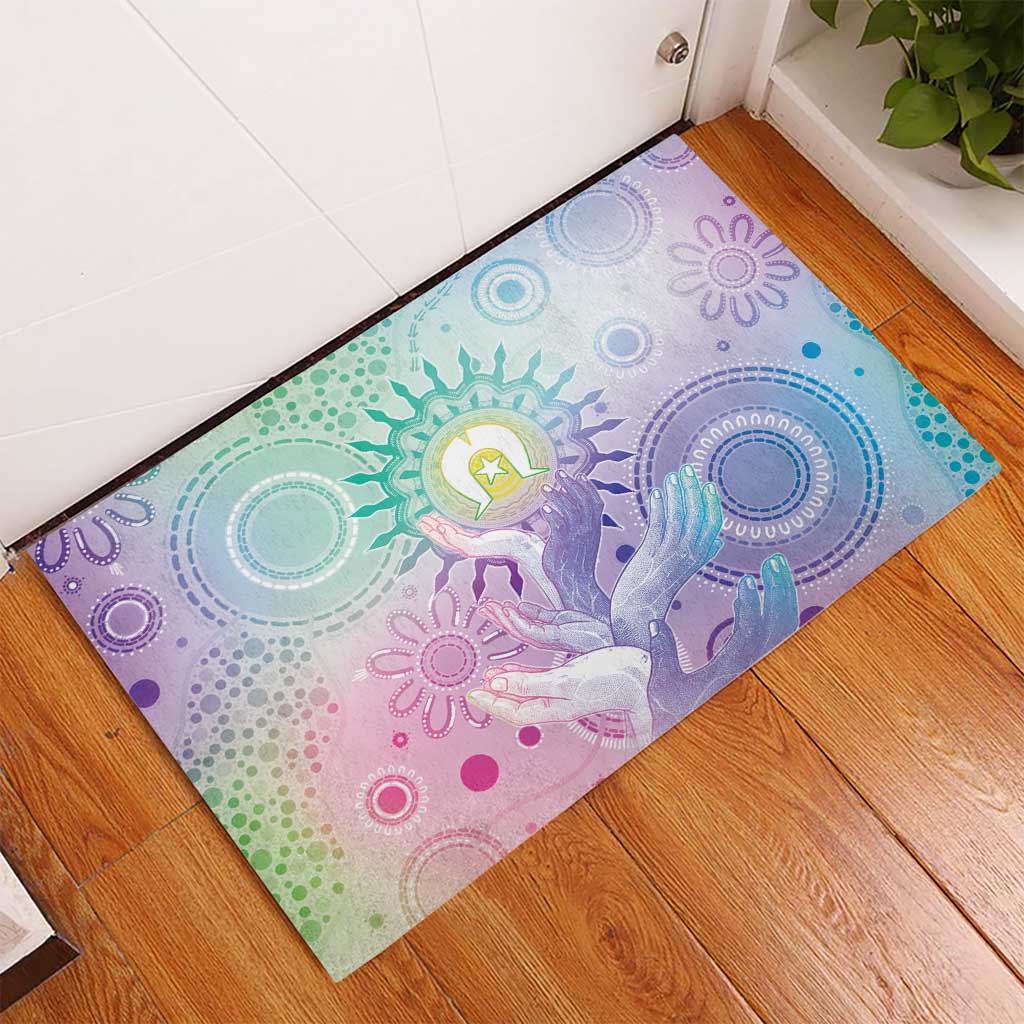 Aussie NAIDOC Week Rubber Doormat Pastel Aboriginal Dot Art