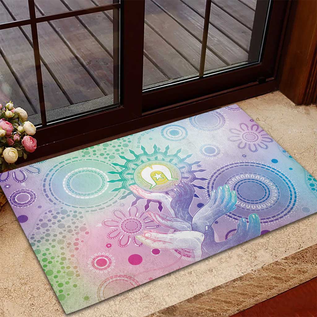 Aussie NAIDOC Week Rubber Doormat Pastel Aboriginal Dot Art
