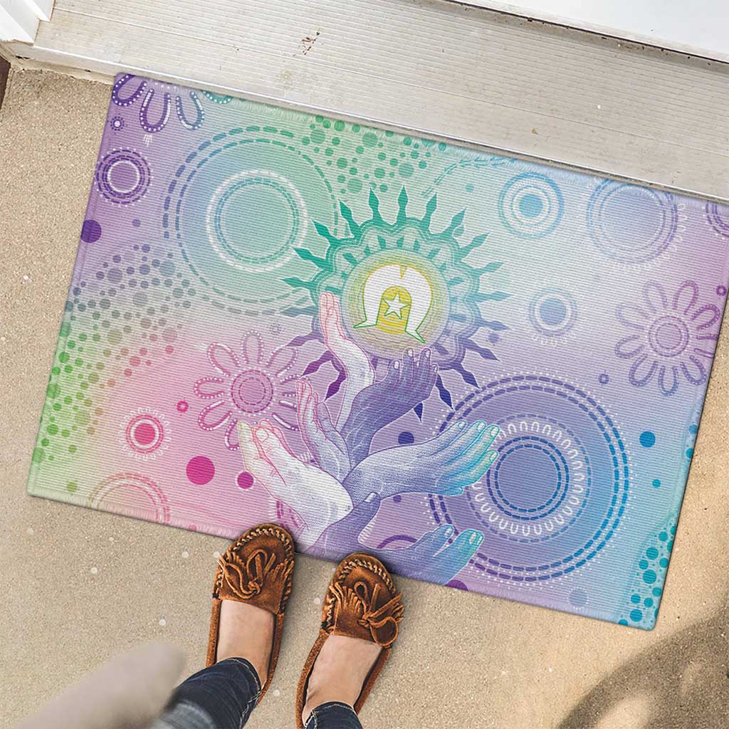 Aussie NAIDOC Week Rubber Doormat Pastel Aboriginal Dot Art