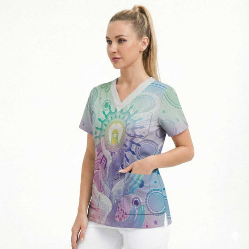 Aussie NAIDOC Week Scrub Top Pastel Aboriginal Dot Art
