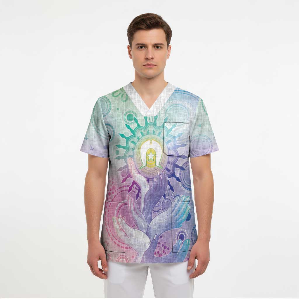 Aussie NAIDOC Week Scrub Top Pastel Aboriginal Dot Art